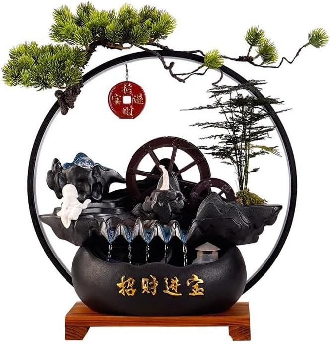 GUERNSEY Tabletop Fountain Chinese Style Water Circulation Ornaments Living Room Waterwheel Circulating Water Ornaments Study Desk Fountain Indoor Waterfall Feature Indoor Fountain