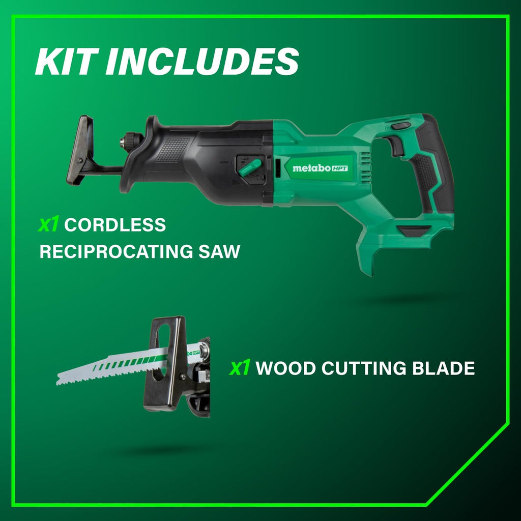 Metabo HPT 18V MultiVolt Cordless Reciprocating Saw, Orbital Cut Mode, 36% Less Vibration, 1-1/8' Stroke Length, 3,000 SPM, LED Light, Tool Body Only, CR18DBQ4
