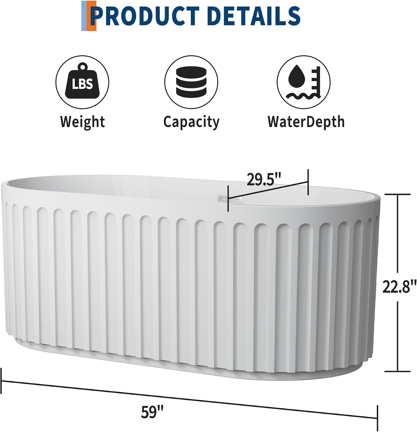 59 Inch Freestanding Bathtub, All-White Acrylic Soaking Tub with Chrome Drain, Deep Soaking Design for Spa Relaxation, Elegant Modern Bathtub for Main Bathroom,or Luxury Home