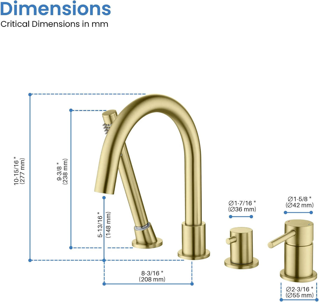 KIBI Circular Roman Tub Faucet with Hand Shower, Deck Mounted Bathtub Faucet Set – Single Handle Solid Brass Bathroom Tub Filler with Diverter, Brushed Gold (KTF3101)