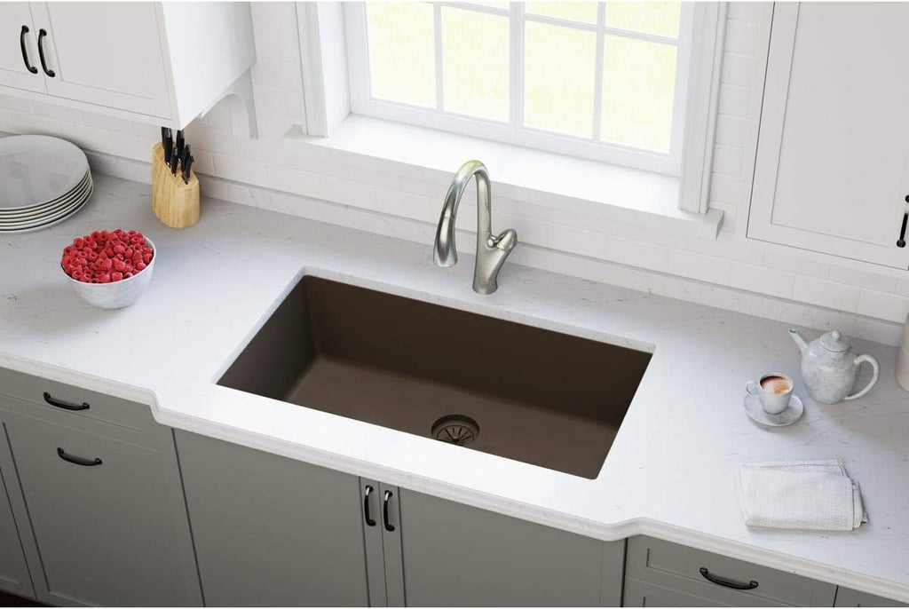 Elkay Quartz Perfect Drain 3-1/2' Polymer Disposer Flange with Removable Basket Strainer and Rubber Stopper Chestnut