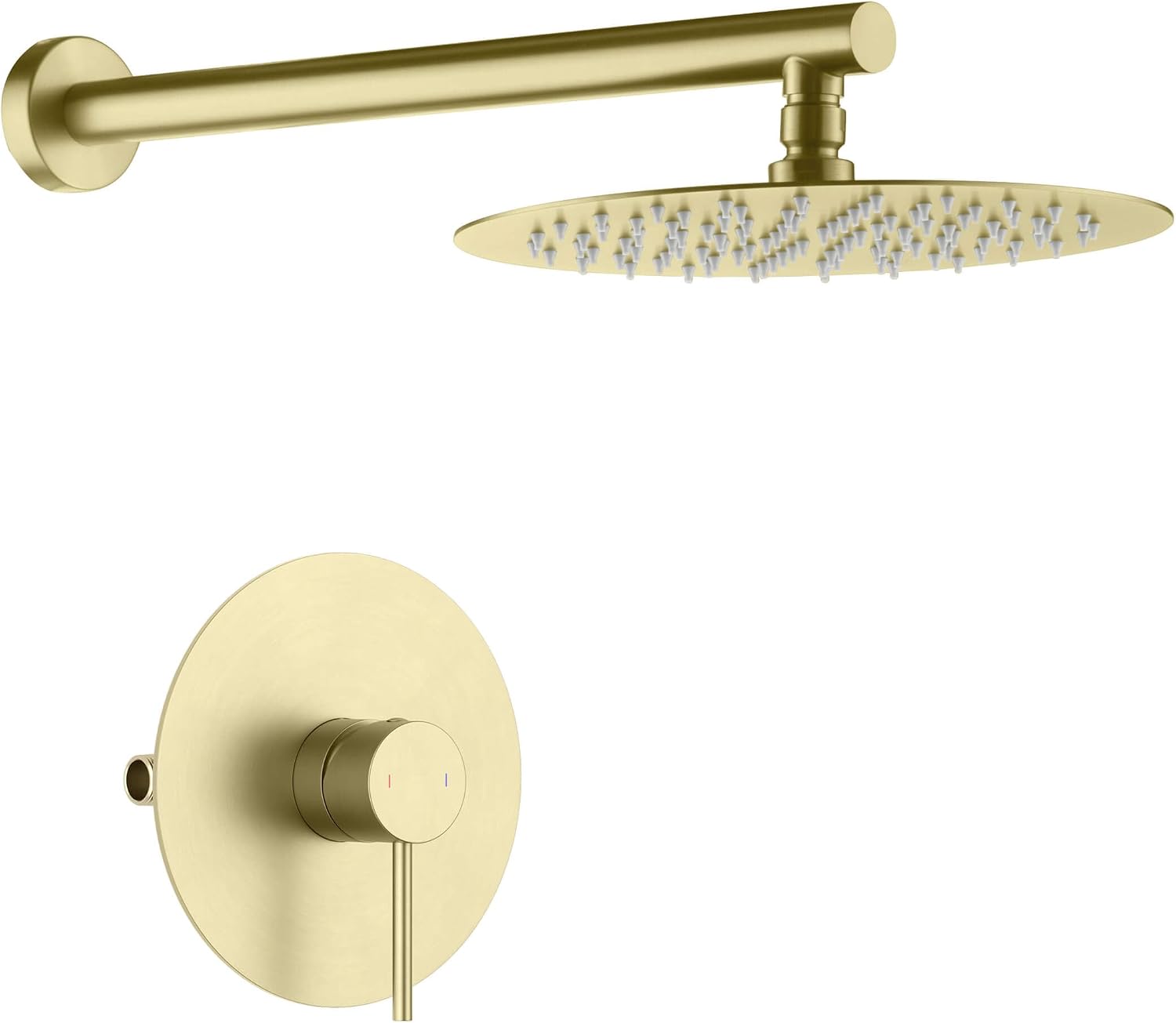 KIBI Rain Shower System with Valve, Wall Mounted Single Function Bathroom Shower Faucet Set – Solid Brass Pressure Balanced Shower Trim Kit with Round Rainfall Shower Head, Brushed Gold (KSF407BG)