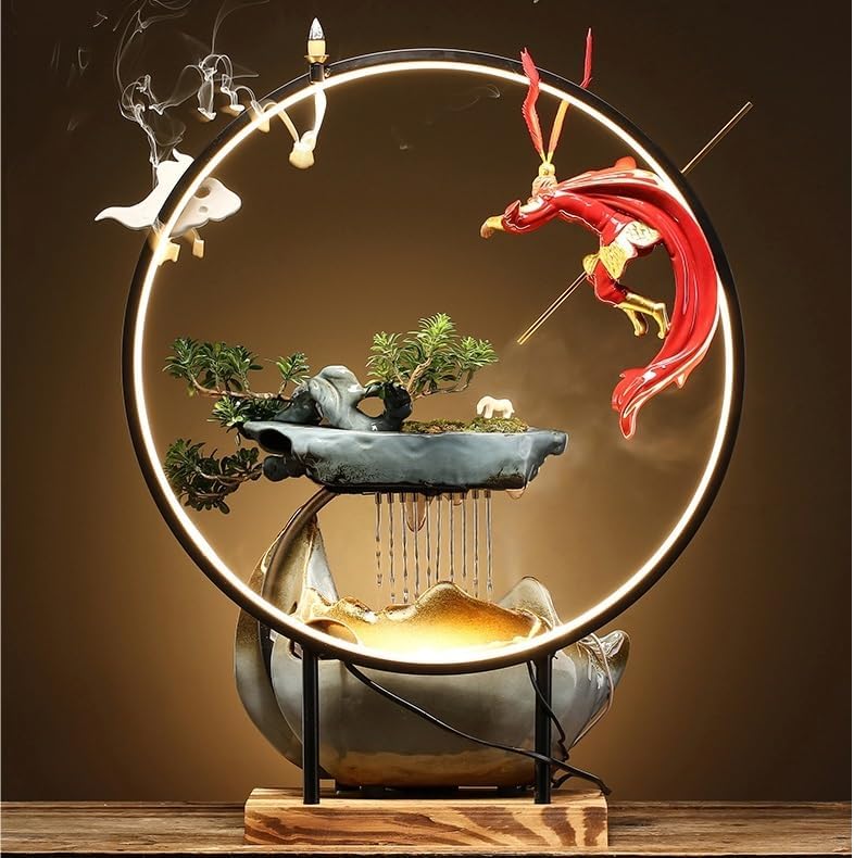 GUERNSEY Tabletop Fountain Desktop Fountain Chinese Style Office Decoration Home Accessories Porch Living Room Rockery Water Fountain Humidifier Crafts Indoor Fountain