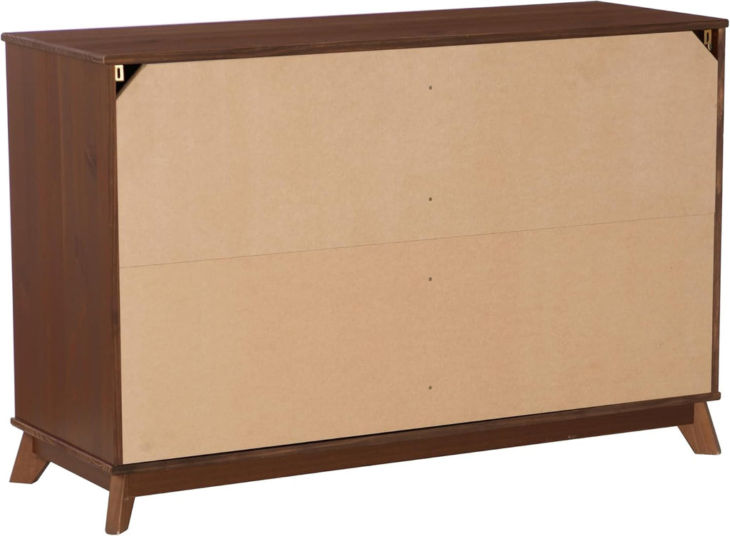 Powell Fordham Walnut Solid Pine Wood Twin Sized Platform Bed with Six Drawer Dresser and Set of 2 Two Drawer Nightstands