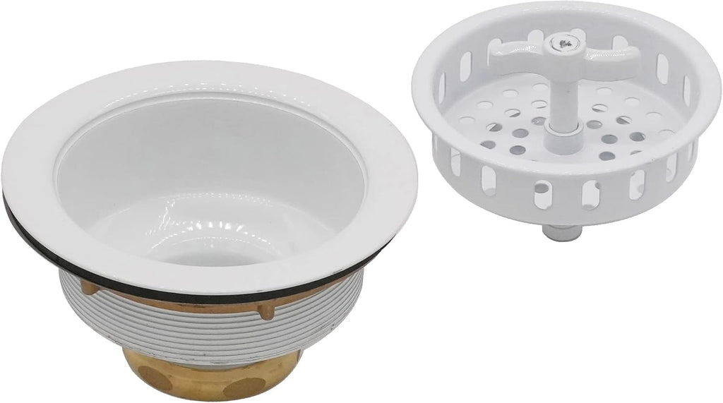 Westbrass CO2175-50 Combo Pack 3-1/2' Wing Nut Twist Style Large Kitchen Sink Basket Strainer and Waste Disposal Drain Flange with Stopper, Powder Coat Whte