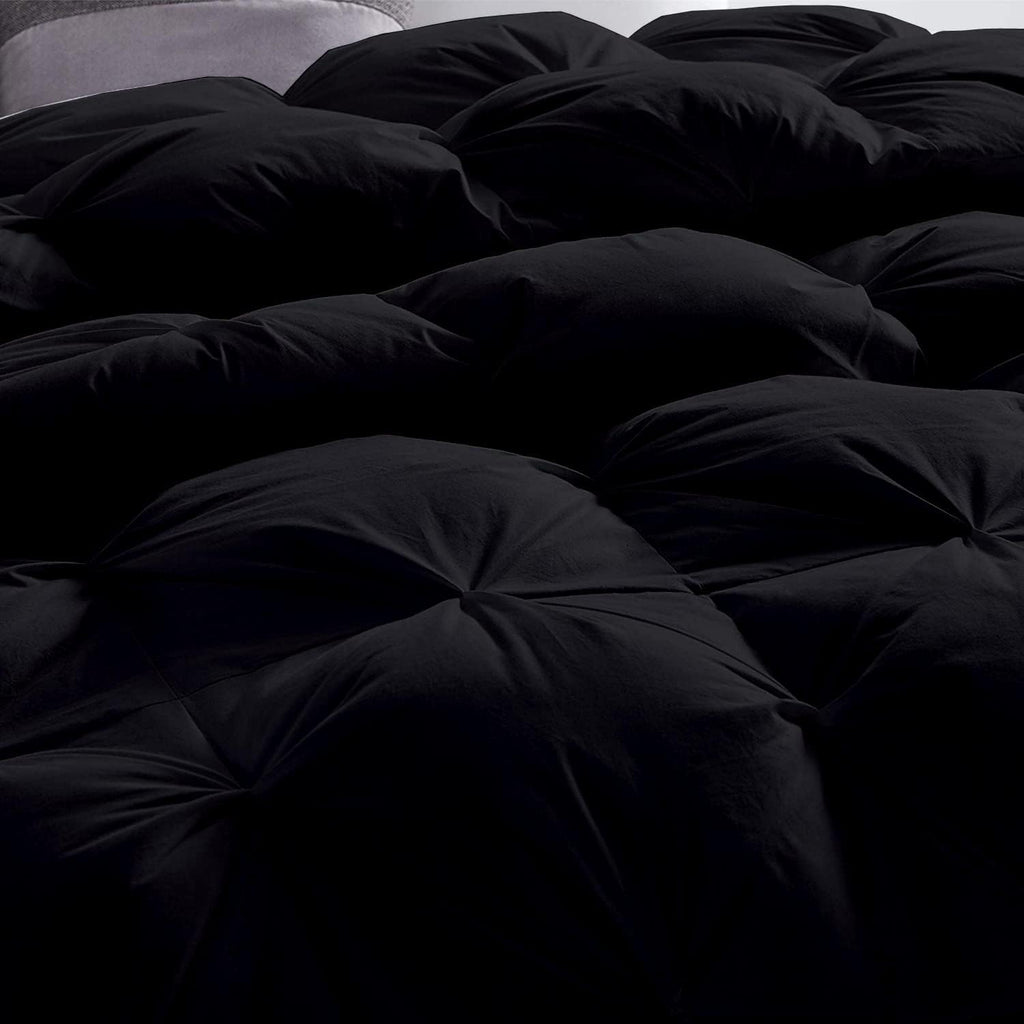Pinch Pleated Black 5 Piece Soft 500 GSM California Queen Size Comforter Set (Comforter + 4 Pillowcases) 1000 Series Egyptian Cotton Comforter Set