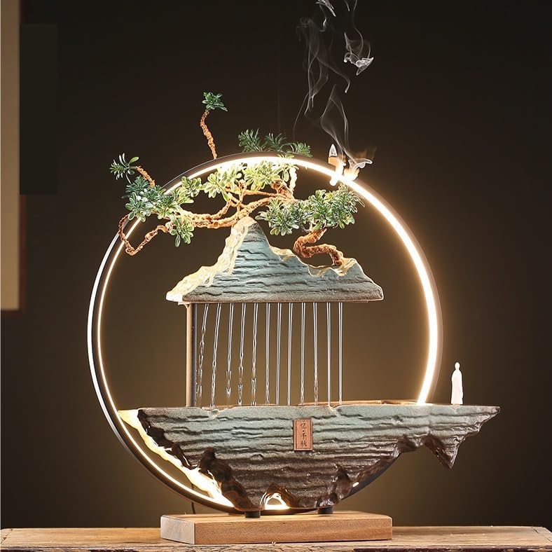 GUERNSEY Tabletop Fountain Tabletop Fountain Rockery Water Fountain Feng Shui Wheel Fortune Small Ornaments Circulating Water Desktop Fountain Indoor Fountain