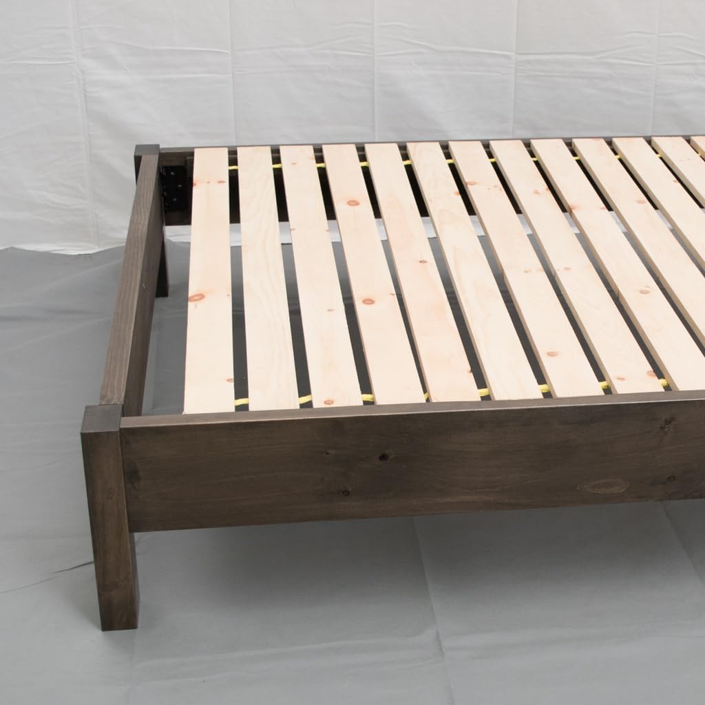 Farmhouse Wood Platform Bed Frame, Queen Size - Rustic & Modern Style, Brown Finish, Solid Pine, No Box Spring Needed, Amish Made in USA