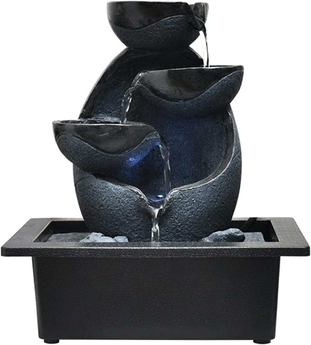 Indoor Fountain Indoor Fountain Tabletop Fountains Multi-Colored LED Lights Perfect Size for Home Office Soothing Cascading Water Sounds Tiered Desktop Features Tabletop cor (C)