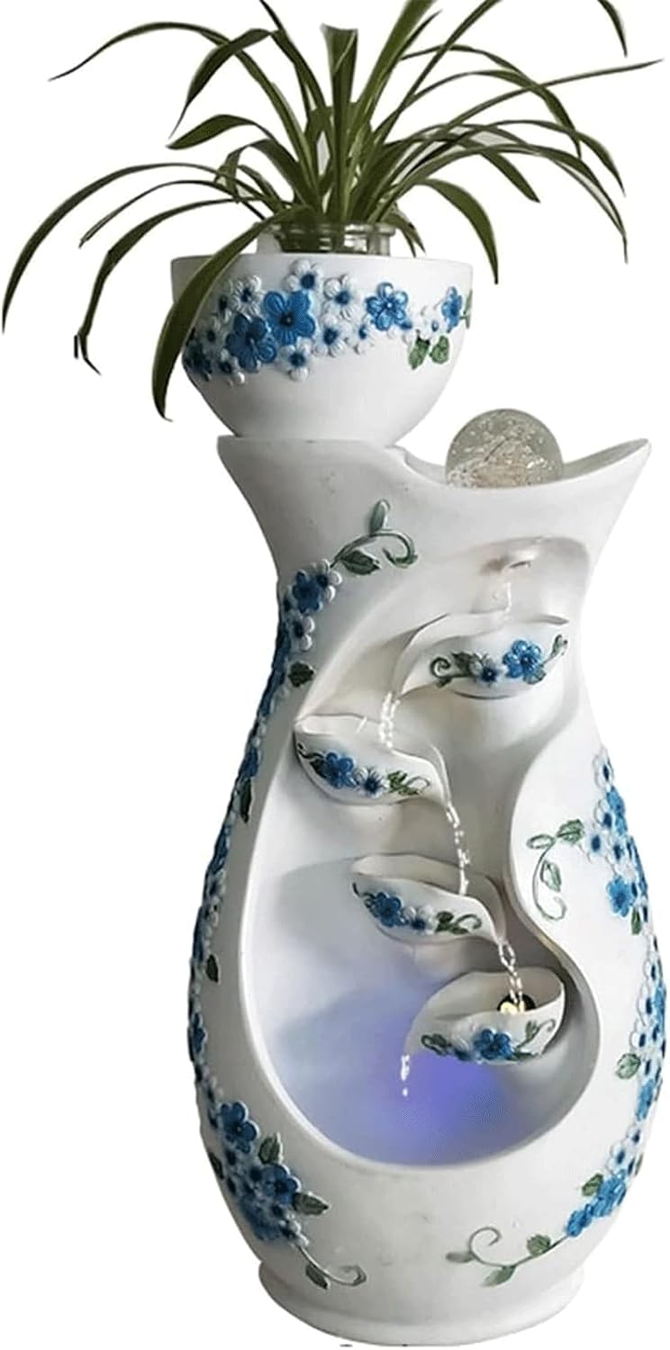 Vase Shaped Fountain, Tabletop Fountain Indoor Zen Relaxation for Home Office Décor, Creative Resin Fountains