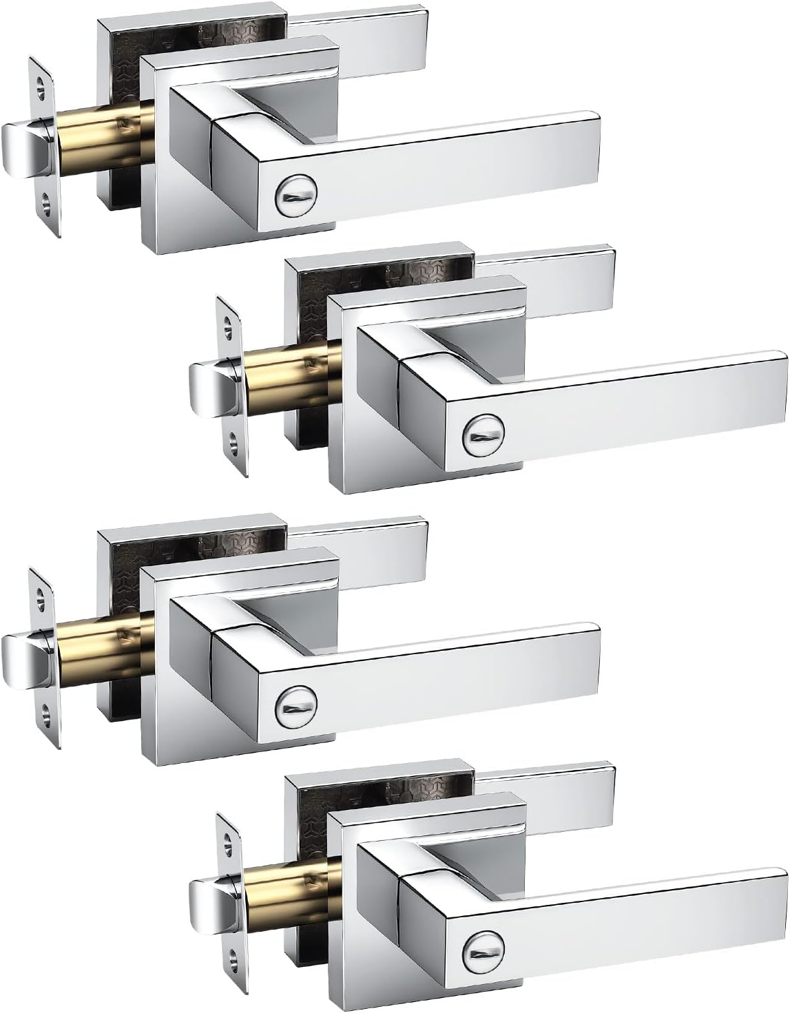 KNOBWELL 4 Pack Door Handles Interior Privacy Doorknob with Straight Lever Polished Chrome Bedroom/Bathroom Door Handles