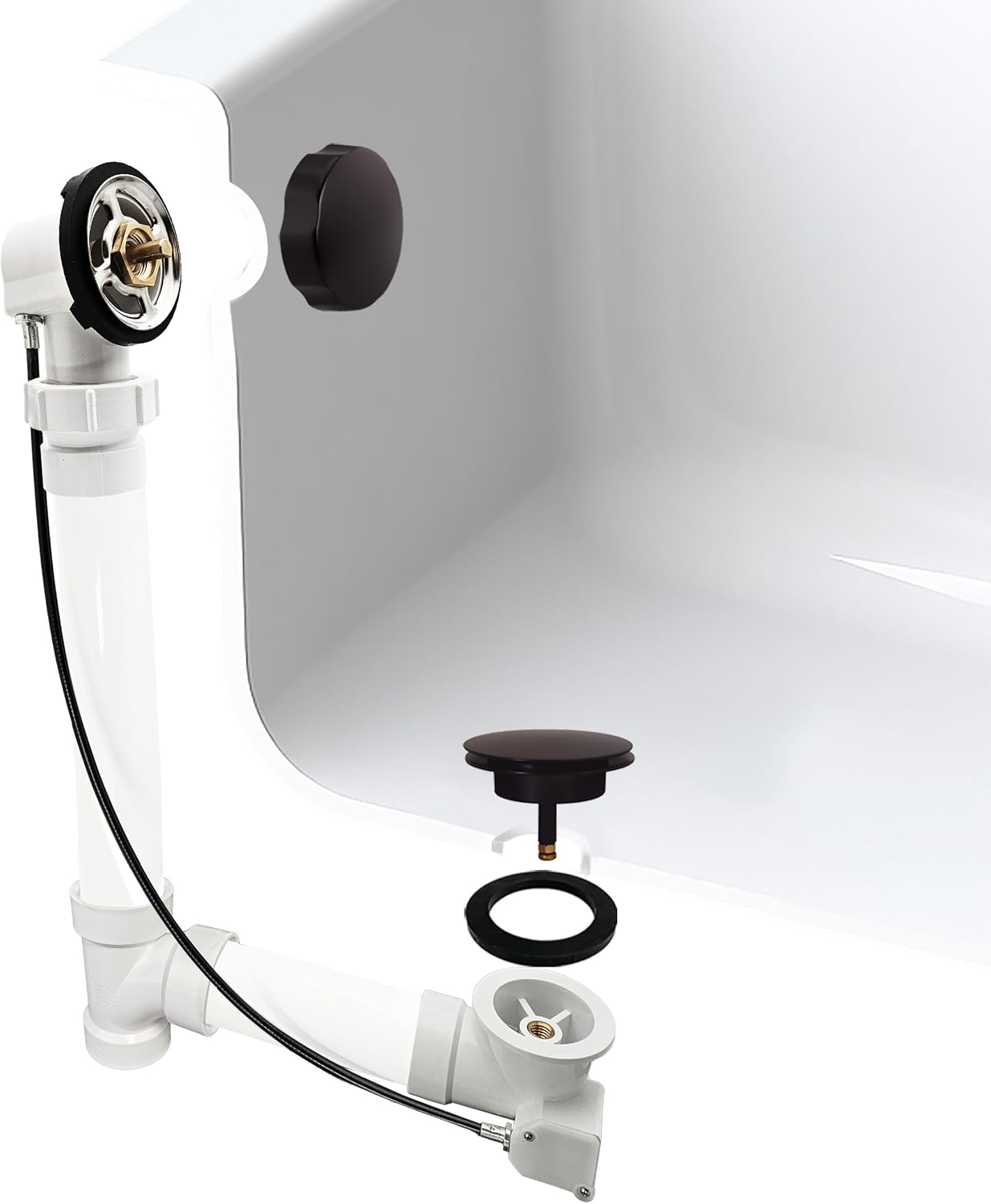 Westbrass A50P35BJ-12 1-1/2' Sch. 40 PVC 35' Cable Driven Bath Waste Kit with Ball Joint Head and Brass Trim Drain Kit, Oil Rubbed Bronze