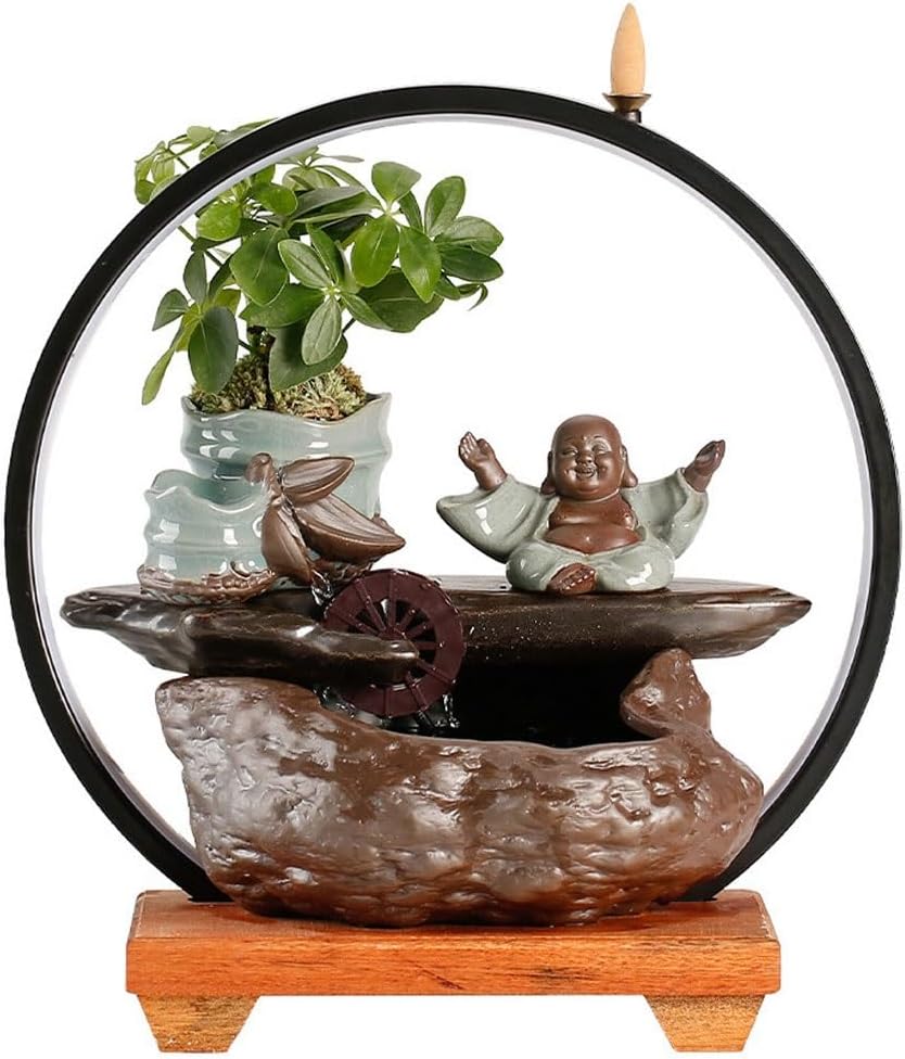 GUERNSEY Tabletop Fountain Chinese Style Flowing Water Ceramic Ornaments Living Room Desktop Fountain Porch Circulating Water Decorative Fountain Indoor Fountain