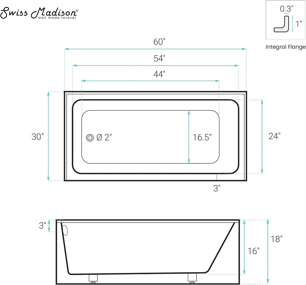 Voltaire 60' x 30' Left Drain Skirted Soaking Bathtub with Apron ADA Height in Glossy White