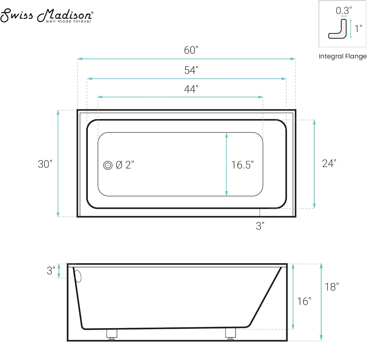 Voltaire 60' x 30' Left Drain Skirted Soaking Bathtub with Apron ADA Height in Glossy White
