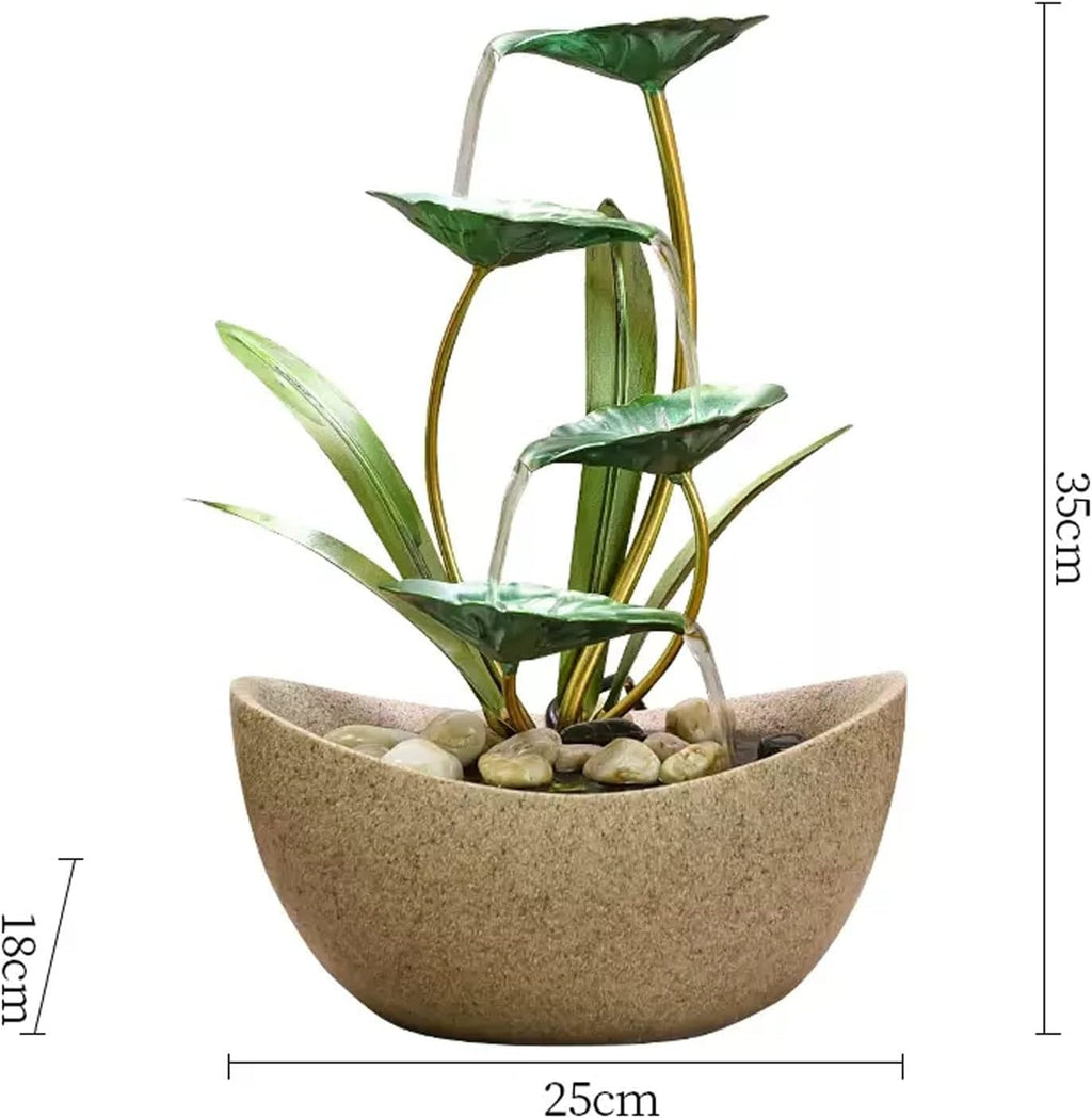 HIHELO Desktop Fountain Table Fountain Table Top 4 Tiers Indoor Green Iron Lotus Leaf Relaxing Fountain Waterfall Office Home Decoration Water Fountain Outdoor