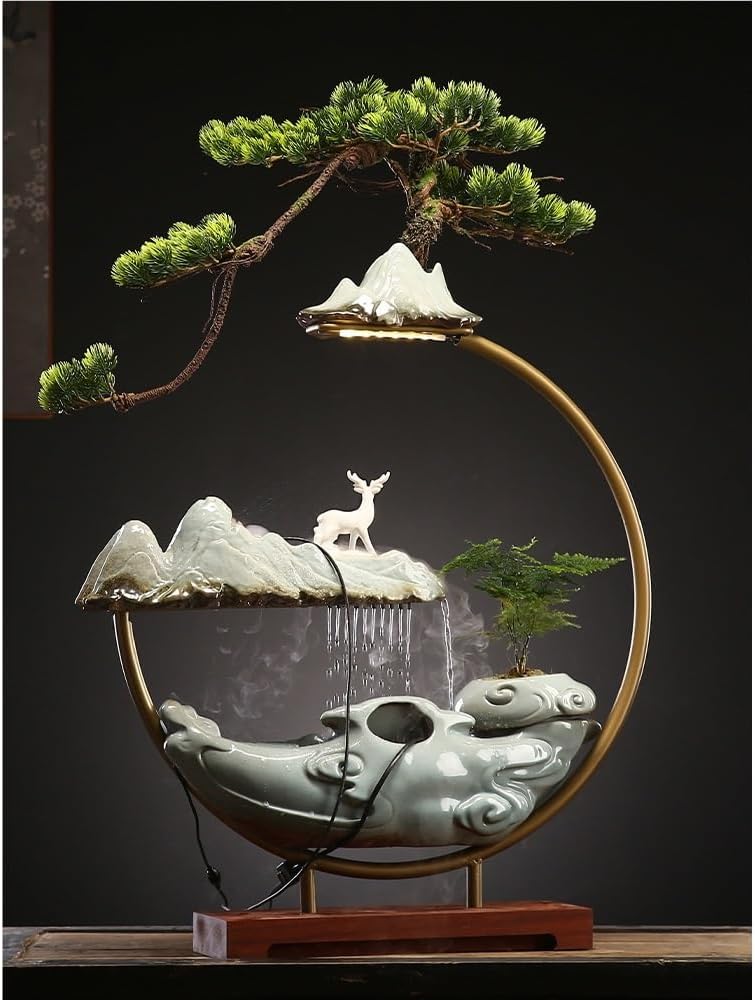 GUERNSEY Tabletop Fountain Tabletop Fountain Creative Chinese Style Circulating Ceramic Water Fountain Fountain Living Room Office Desktop Ornaments Indoor Fountain