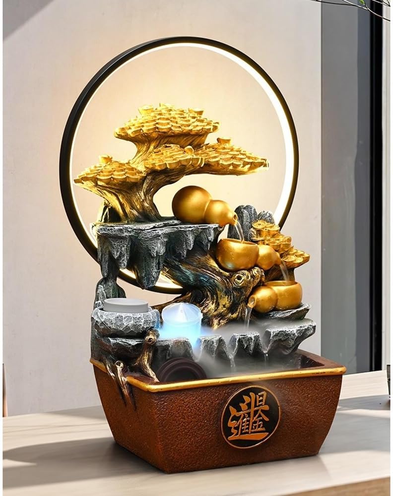GRFIT Indoor Fountain Tabletop Relaxation Fountain with Flowing Water Wheel Decoration Table Fountain