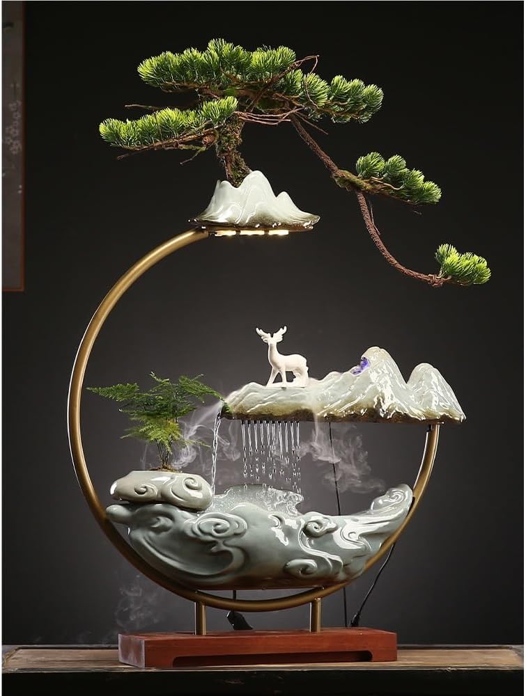 GUERNSEY Tabletop Fountain Tabletop Fountain Creative Chinese Style Circulating Ceramic Water Fountain Fountain Living Room Office Desktop Ornaments Indoor Fountain