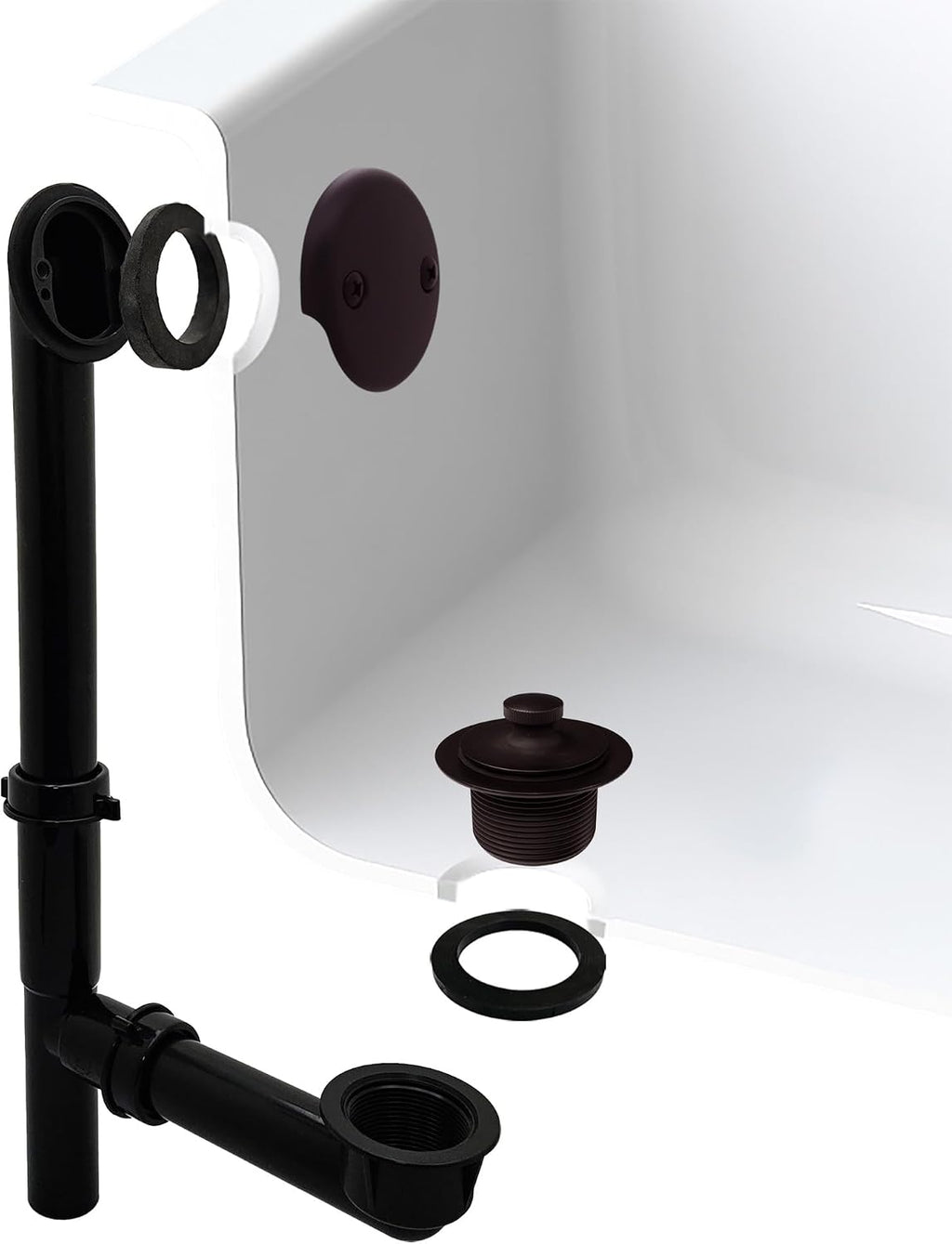 Westbrass 597144-12-12 14' Black Poly Tubular Bath Waste & Overflow Assembly with 2-Hole Faceplate and Pull to Open Drain Plug, 12-Pack, Oil Rubbed Bronze, 12 Count