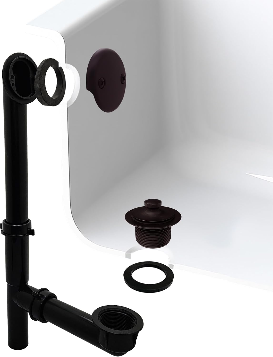 Westbrass 597144-12-12 14' Black Poly Tubular Bath Waste & Overflow Assembly with 2-Hole Faceplate and Pull to Open Drain Plug, 12-Pack, Oil Rubbed Bronze, 12 Count