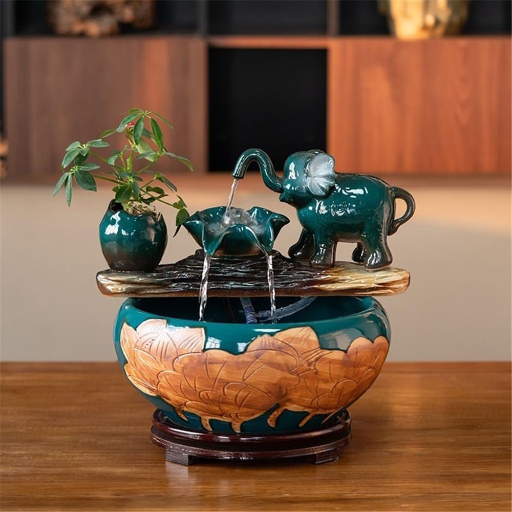 Tabletop Fountain Ceramic Modern Design Water Feature Indoor Tabletop Desktop Home Decoration Office Decor(Large)