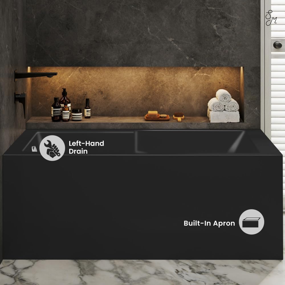 Swiss Madison Claire 60 x 32 Left Drain Soaking Alcove Corner Apron Bathtub in Matte Black