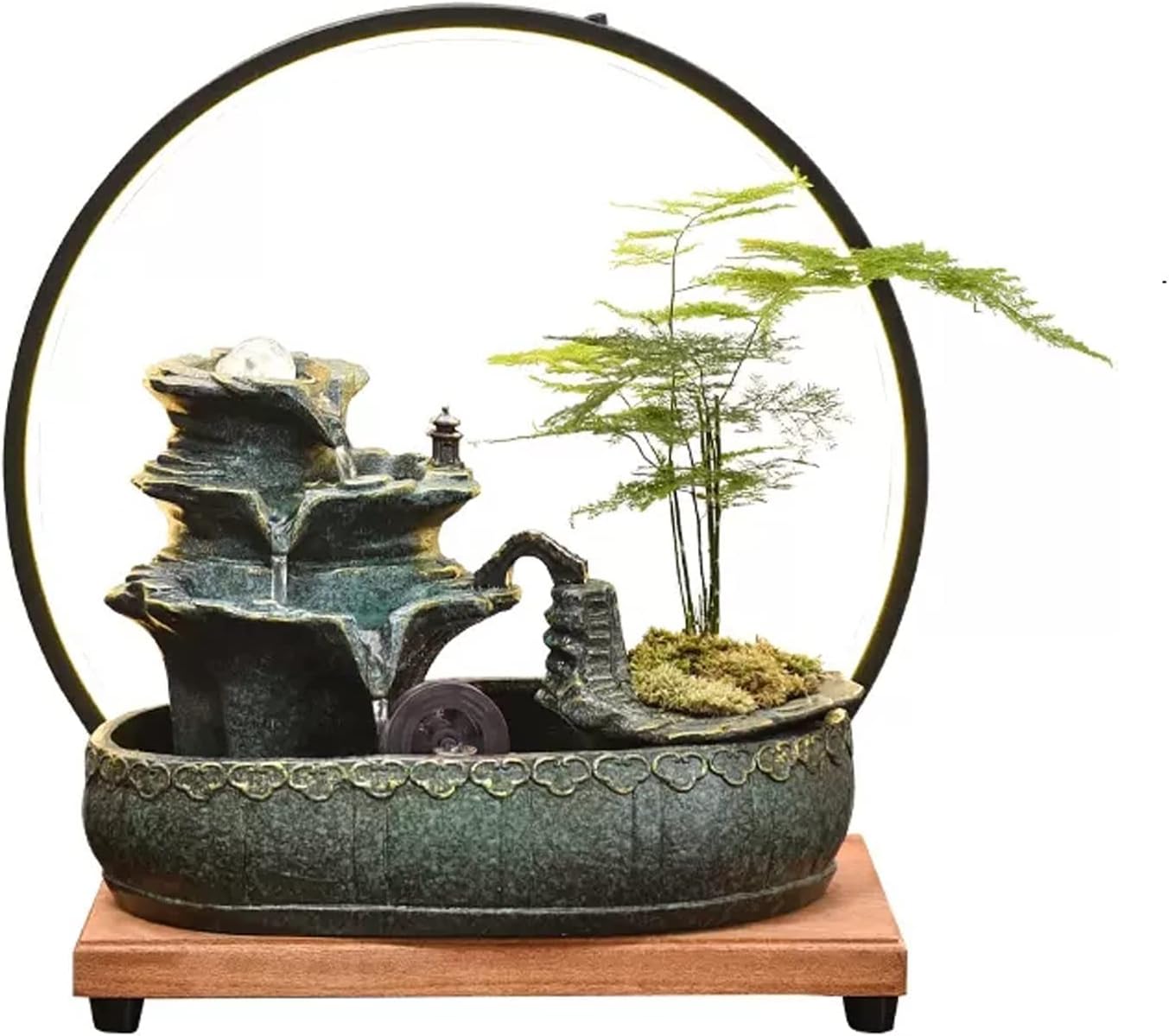 3-Tier Ceramic Tabletop Fountain with LED Lights - Stylish Indoor Water Feature for Home & Office Decor