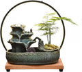 HIHELO Desktop Fountain Ceramic Tabletop Fountain 3 Tiers Indoor Water Feature with Wooden Base and LED Lights for Home, Office Decoration Water Fountain Outdoor