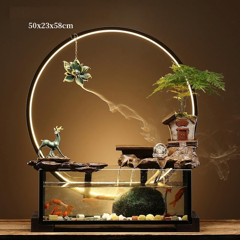 GUERNSEY Tabletop Fountain Tabletop Fountain Rockery Circulating Water Flow Device Ceramic Fish Tank Landscape Office Desktop Ornaments Decoration Indoor Fountain