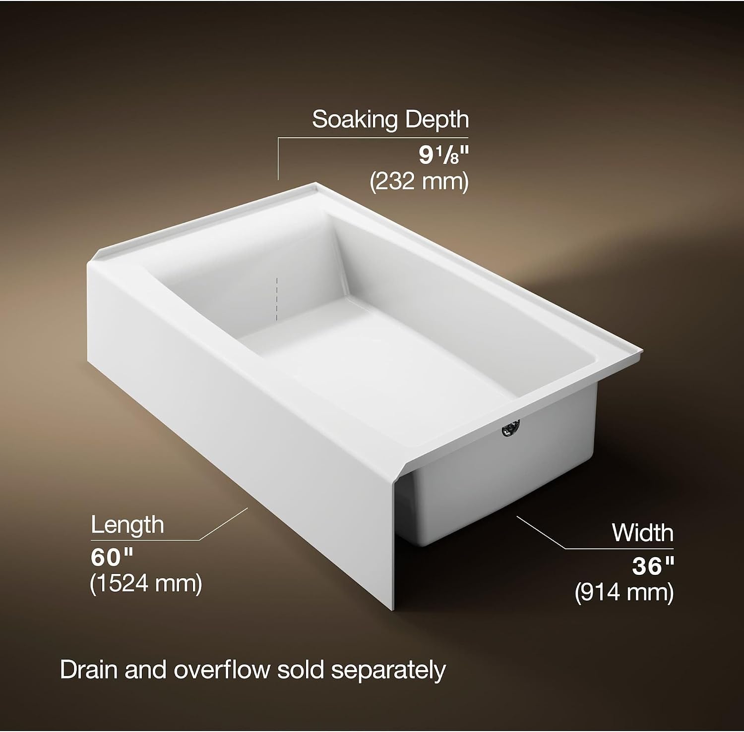 Kohler K-26107-RA-0 Entity 60' x 36' Alcove Bath, Right Drain, White