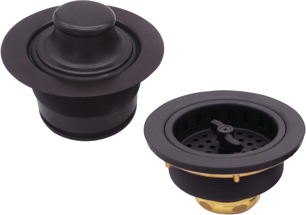 Westbrass CO2175-12 Combo Pack 3-1/2' Wing Nut Twist Style Large Kitchen Sink Basket Strainer and Waste Disposal Drain Flange with Stopper, Oil Rubbed Bronze
