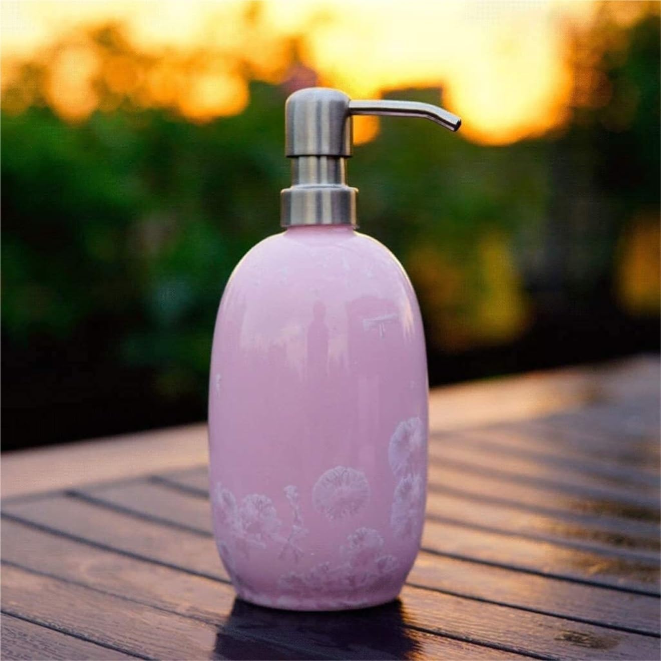 Countertop Organizer for Bathroom Soap Dispenser Decoration Ceramic Bathroom Accessory Set 5-Piece with Ice Flower Pattern Home Decor(Blue)