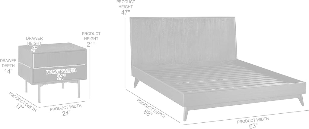 Armen Living Carnaby Queen 3 Piece Bedroom Set in Black Brushed Oak Wood