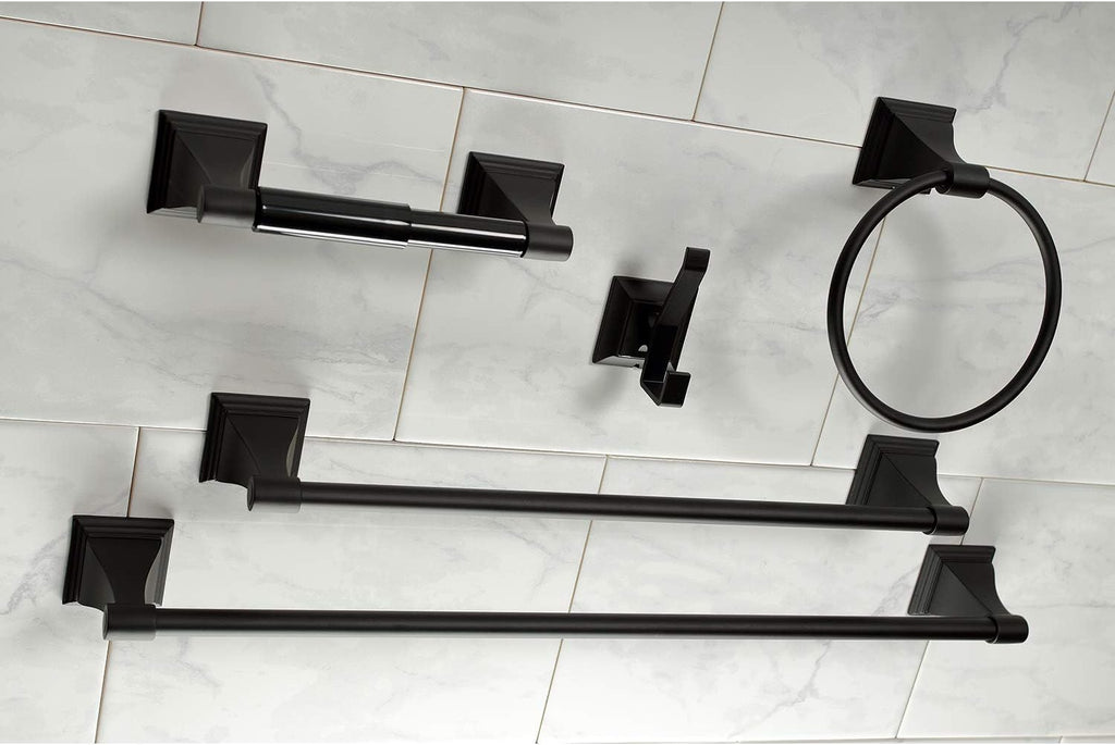 Kingston Brass BAHK61212478K Monarch 5-Piece 18-Inch and 24-Inch Towel Bars Bathroom Accessory Set in Matte Black