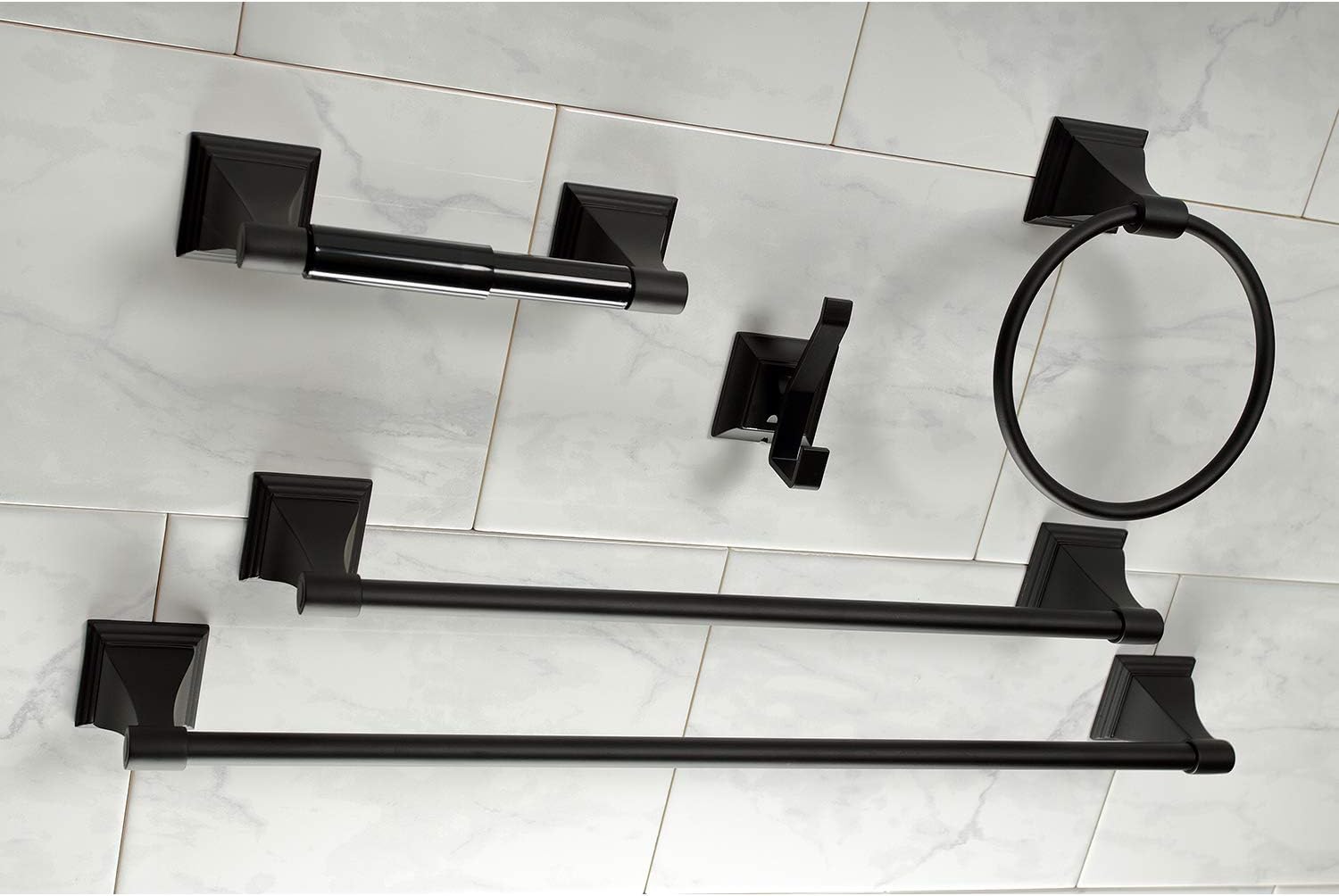 Kingston Brass BAHK61212478K Monarch 5-Piece 18-Inch and 24-Inch Towel Bars Bathroom Accessory Set in Matte Black