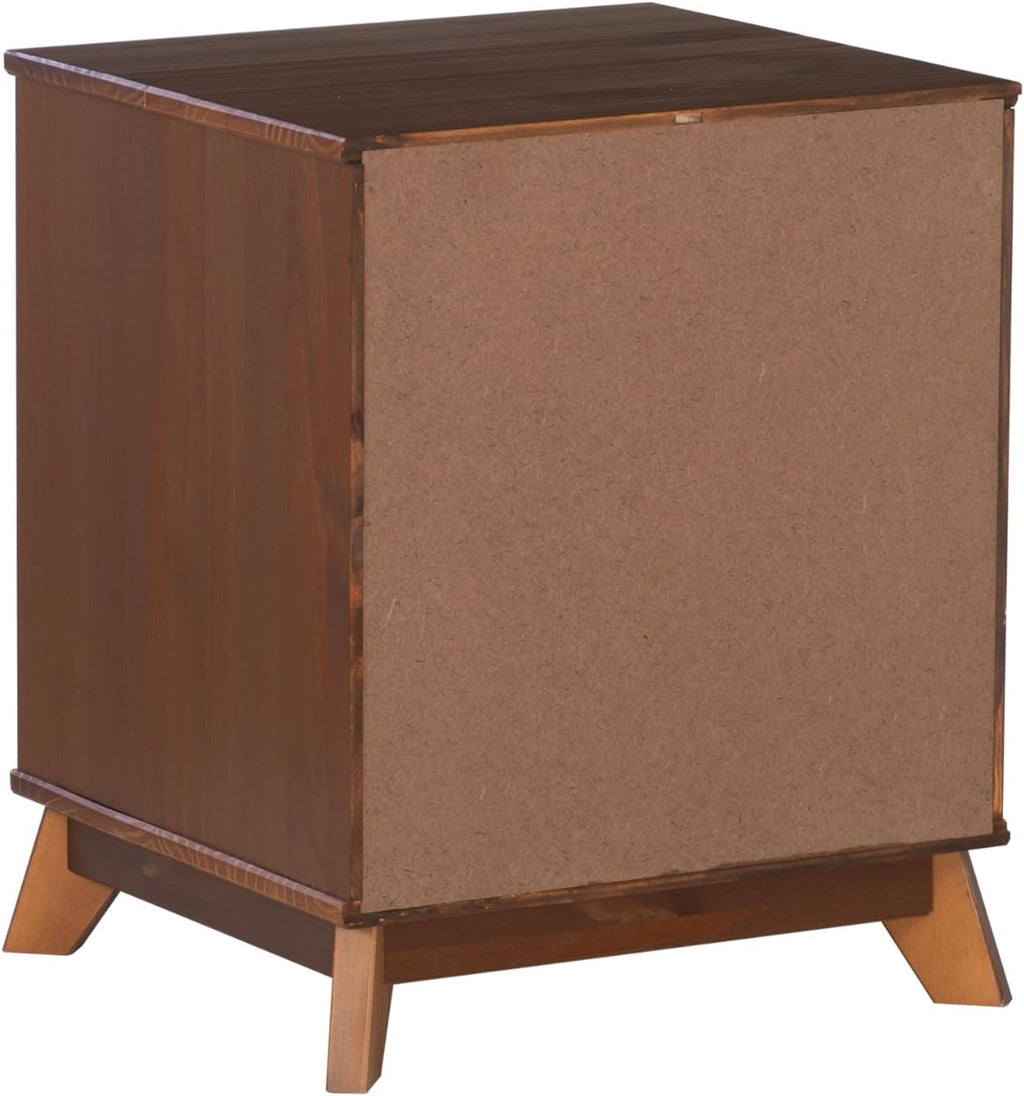 Powell Fordham Walnut Solid Pine Wood Twin Sized Platform Bed and Two Drawer Nightstand