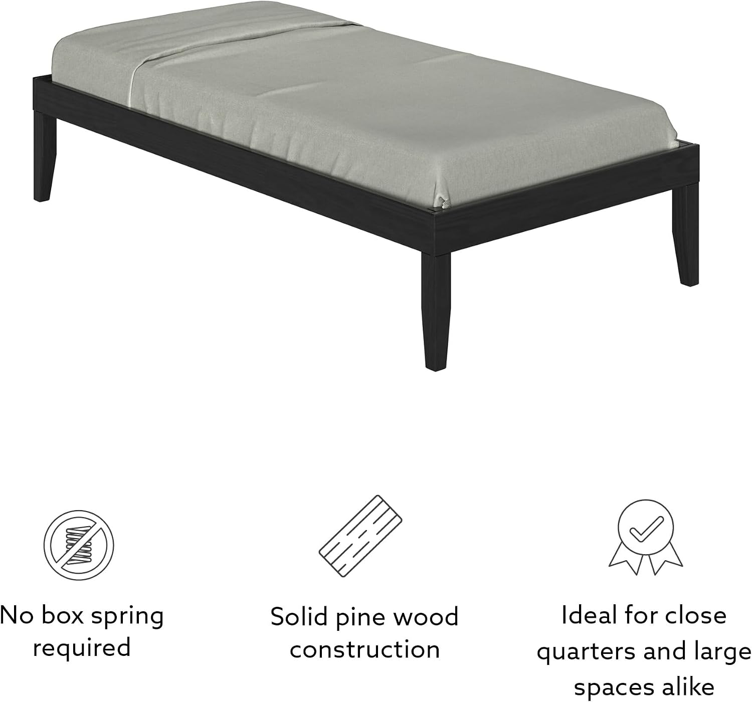 Powell Fordham Black Solid Pine Wood Twin Sized Platform Bed with Two Drawer Nightstand