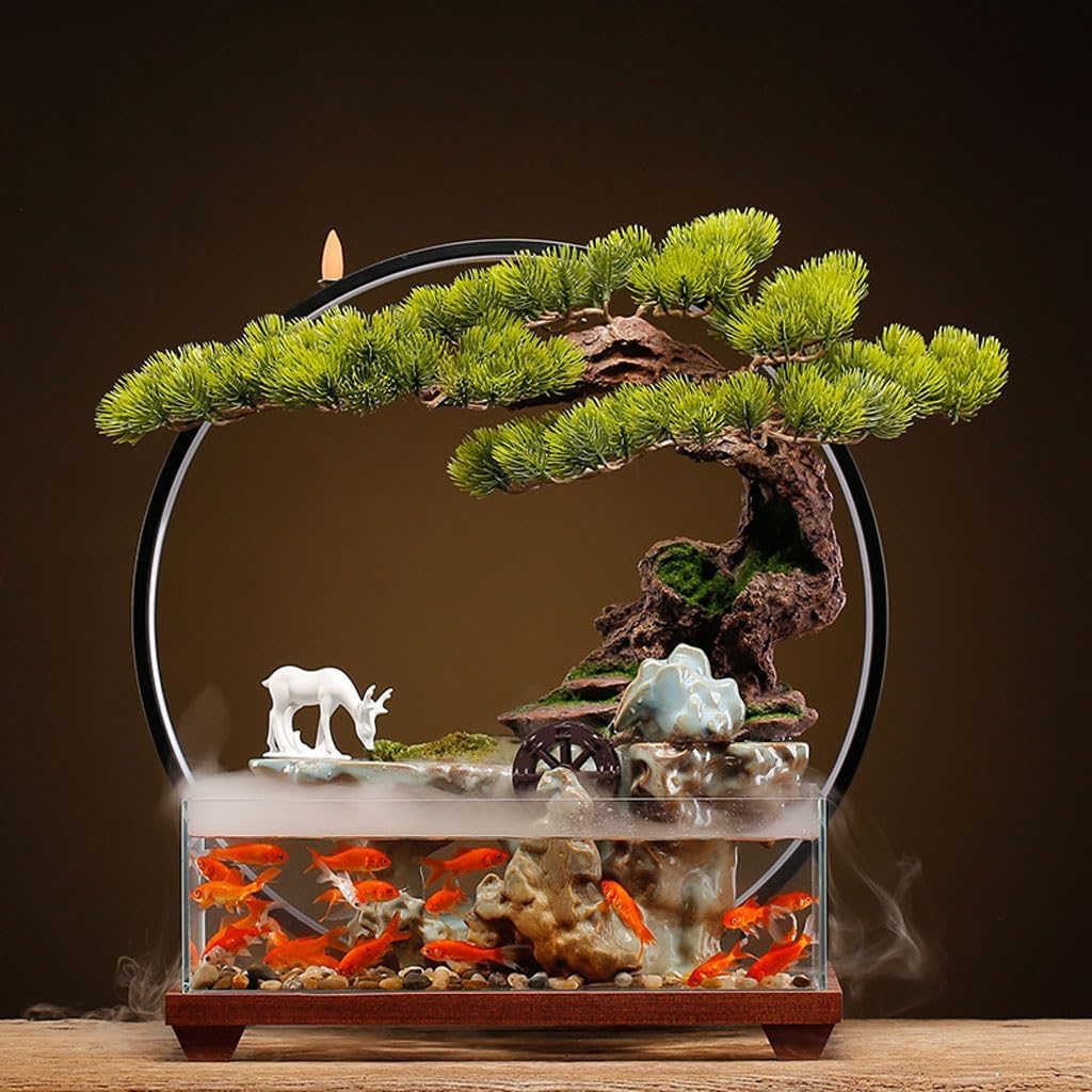GUERNSEY Tabletop Fountain Tabletop Fountains Flowing Water Glass Fish Tank Decorative Ornaments Living Room Desktop Circulating Water Table Fountain Ornaments Indoor Fountain