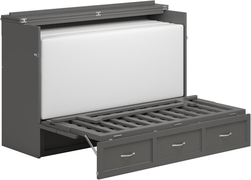 AFI, Northfield Murphy Bed Chest Queen with 6' Mattress, Storage Drawer & Built-in USB Charger, Grey