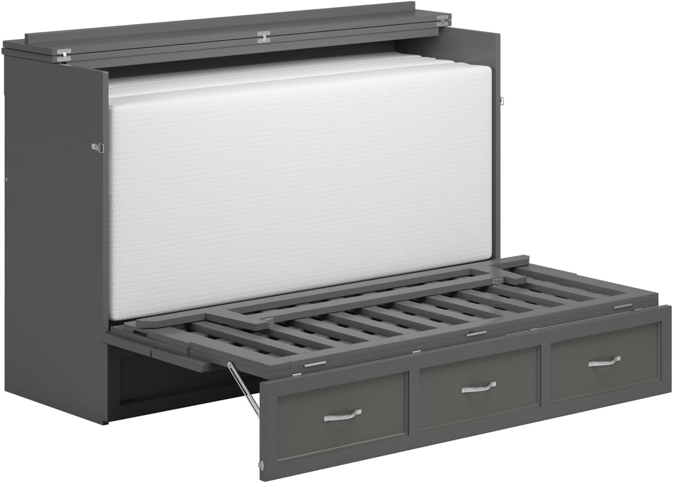 AFI, Northfield Murphy Bed Chest Queen with 6' Mattress, Storage Drawer & Built-in USB Charger, Grey
