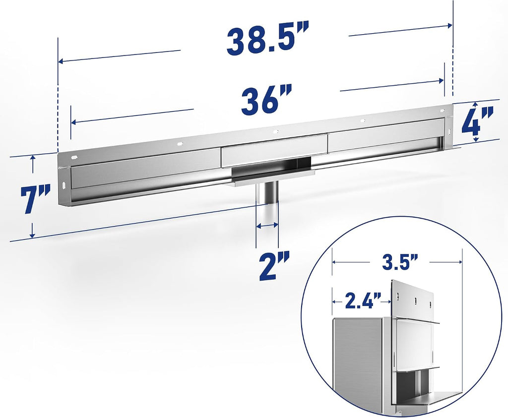 Linear Wall Drain 36'', 304 Stainless Steel Side Drain w/Tiled Grate & Hair Strainer, Brushed Tiled Shower Drain for Bathroom, CUPC Certified