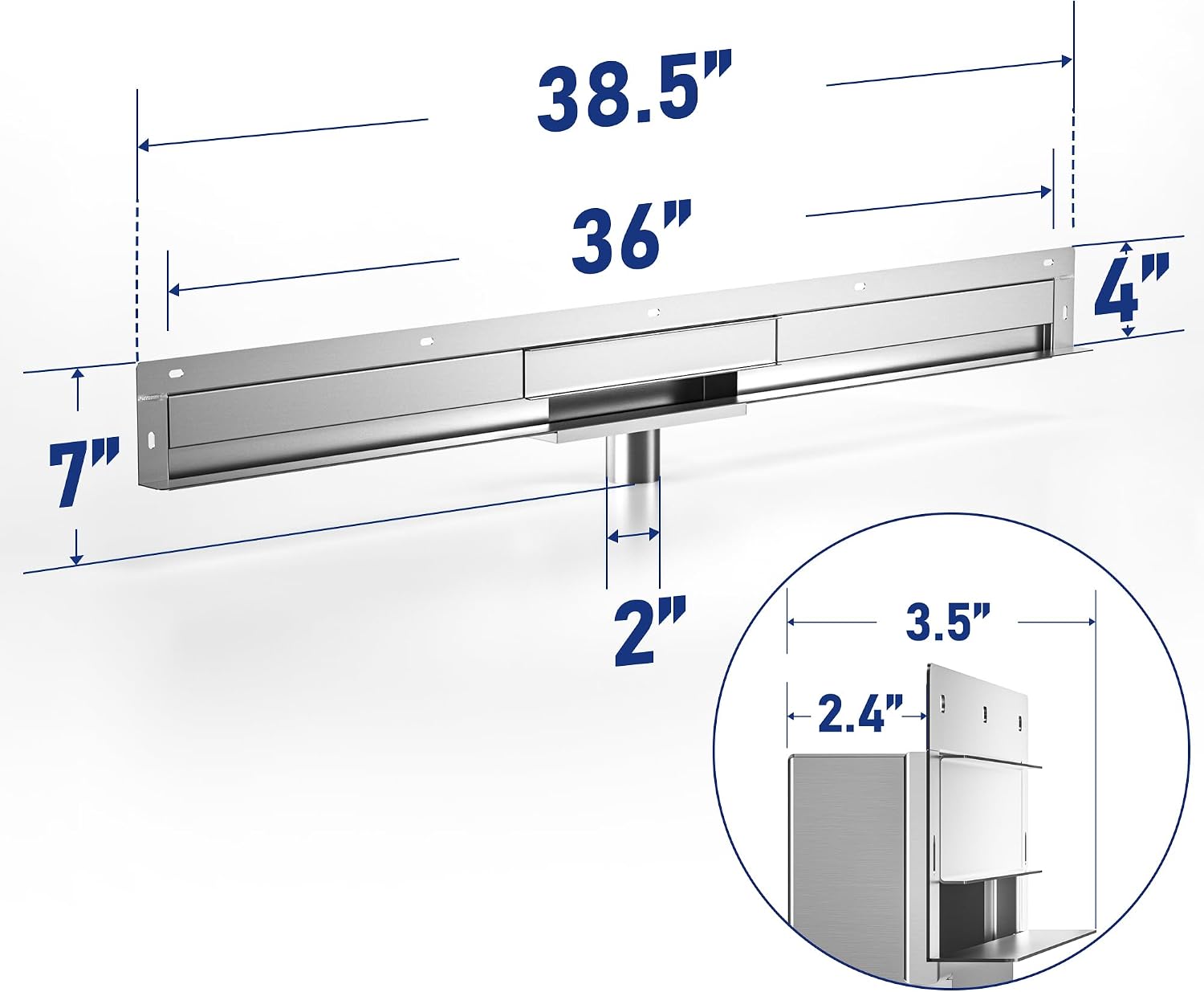 Linear Wall Drain 36'', 304 Stainless Steel Side Drain w/Tiled Grate & Hair Strainer, Brushed Tiled Shower Drain for Bathroom, CUPC Certified
