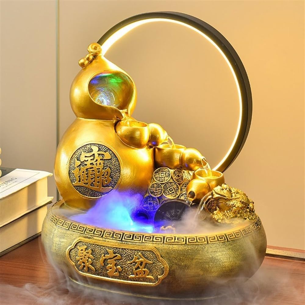 GLigeT Tabletop Fountain Wealth Attracting Feng Shui Wheel Gourd Flowing Water Ornaments Circulating Water Features Living Room Desktop Decorative Water Fountain Decor