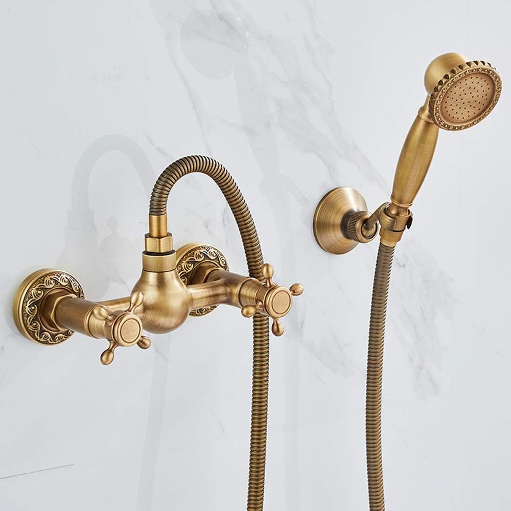 Vintage Retro Home H59 Brass Telephshower Set Double Handle Hand Held Shower Take a Shower Bathtub Shower Hand Spray Mixing Valve Hot and Cold Faucet in-Wall Taps/a Full Moon