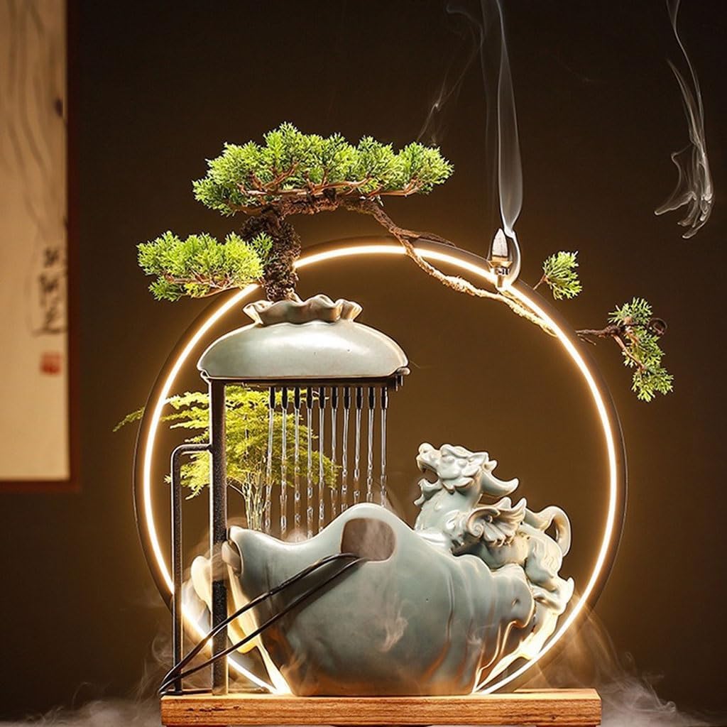 GUERNSEY Tabletop Fountain Chinese Style Water Ornaments Home Living Room Fountain Circulating Water Ornaments Office Desktop Fountain Ornaments Indoor Waterfall Feature Indoor Fountain