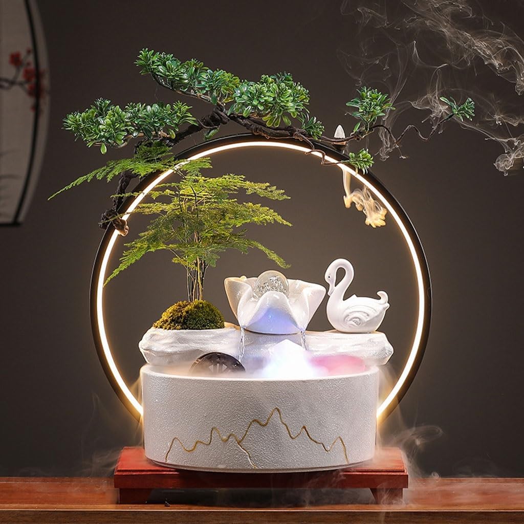 GUERNSEY Tabletop Fountain Tabletop Fountains Chinese-Style Ceramic Water Ornaments Home Living Room Desktop Decoration Fountain Tea Room Tea Table Fountain Ornaments Indoor Fountain