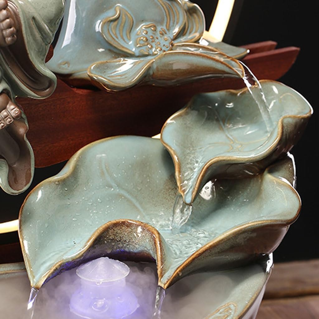 GUERNSEY Tabletop Fountain Tabletop Fountains Chinese-Style Maitreya Buddha Water Fountain Ornaments Office Living Room Decoration Ornaments Indoor Creative Ornaments Indoor Fountain