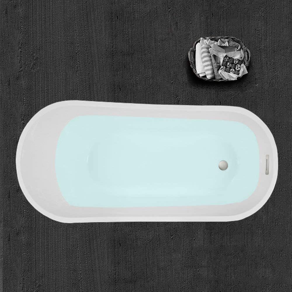WOODBRIDGE 67' Acrylic Freestanding Bathtub Contemporary Soaking White Tub with Brushed Nickel Overflow and Drain,B-0001-BN