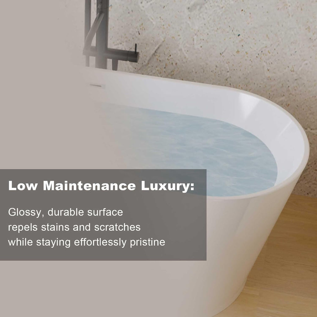 55' Oval Freestanding Soaking Bathtub with Toe-Tap Chrome Drain, Stand Alone Tub, Acrylic Soaking Tub, Ergonomic (Gloss White, 55')